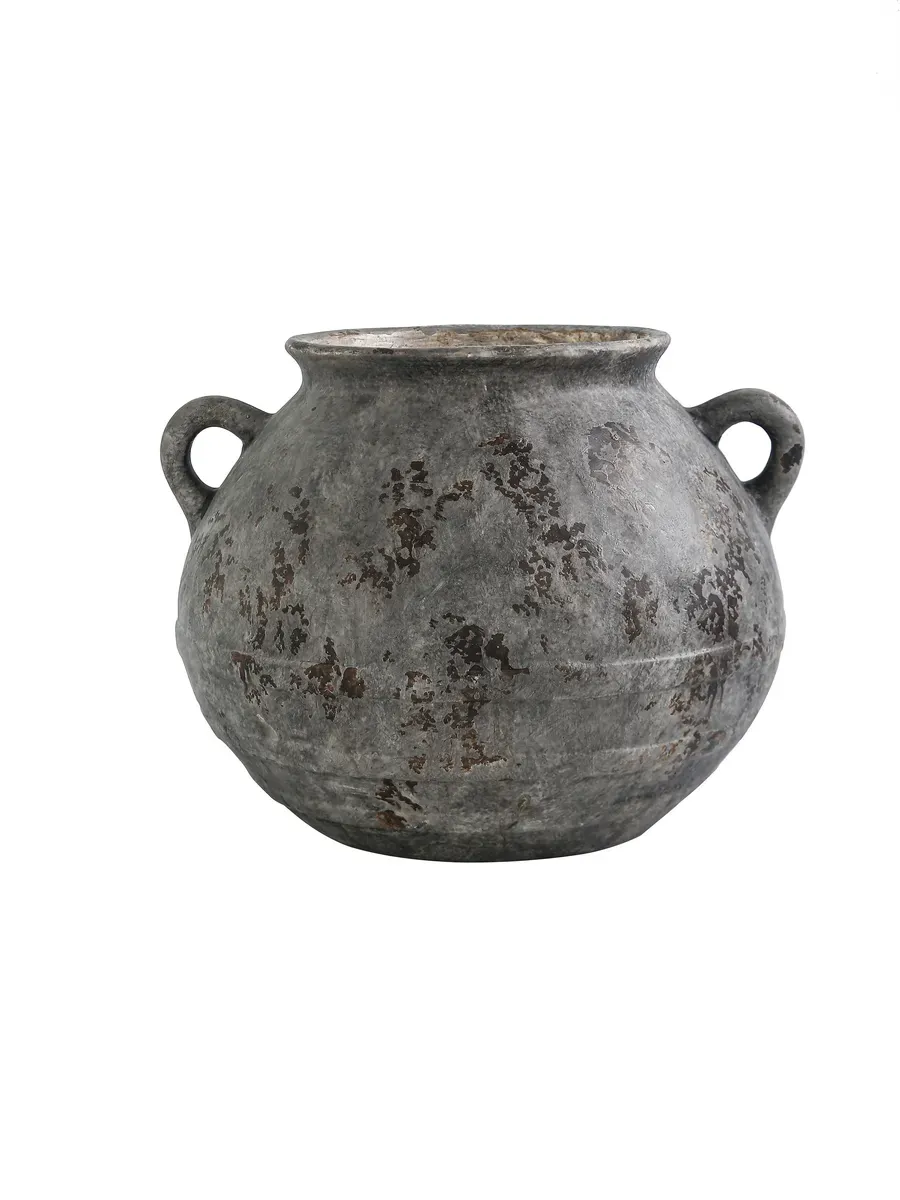 Ваза керамическая для цветов винтажная серая 19 см — изображение 4