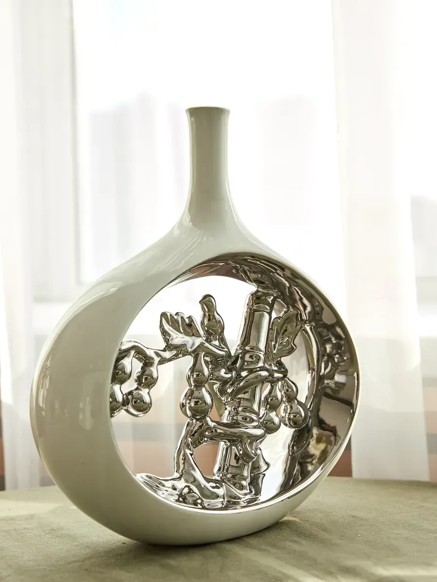 Ваза керамическая для цветов белая серебро 29 см — изображение 4