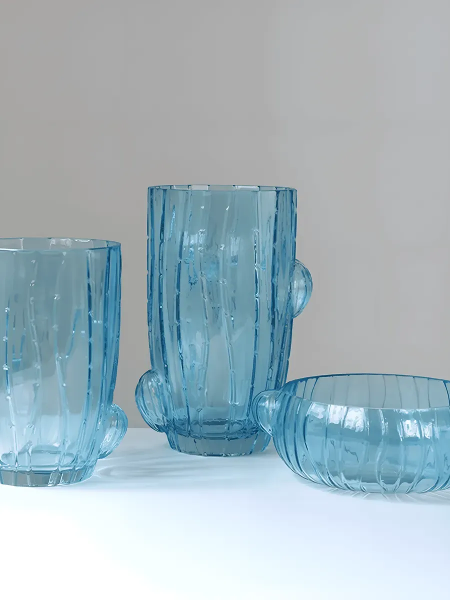 Ваза стеклянная голубая для цветов интерьерная 25 см — изображение 4