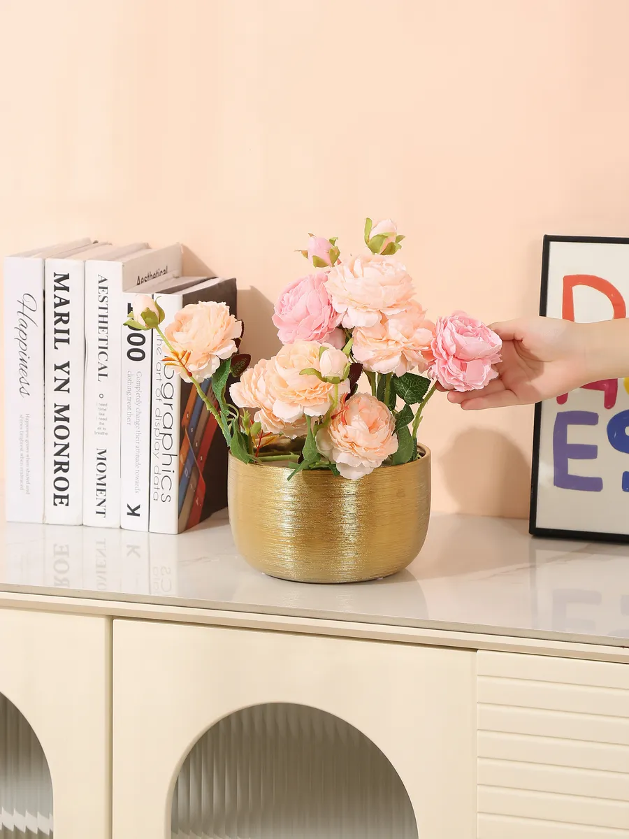 Кашпо керамическое для цветов золотое интерьерное 11 см — изображение 4