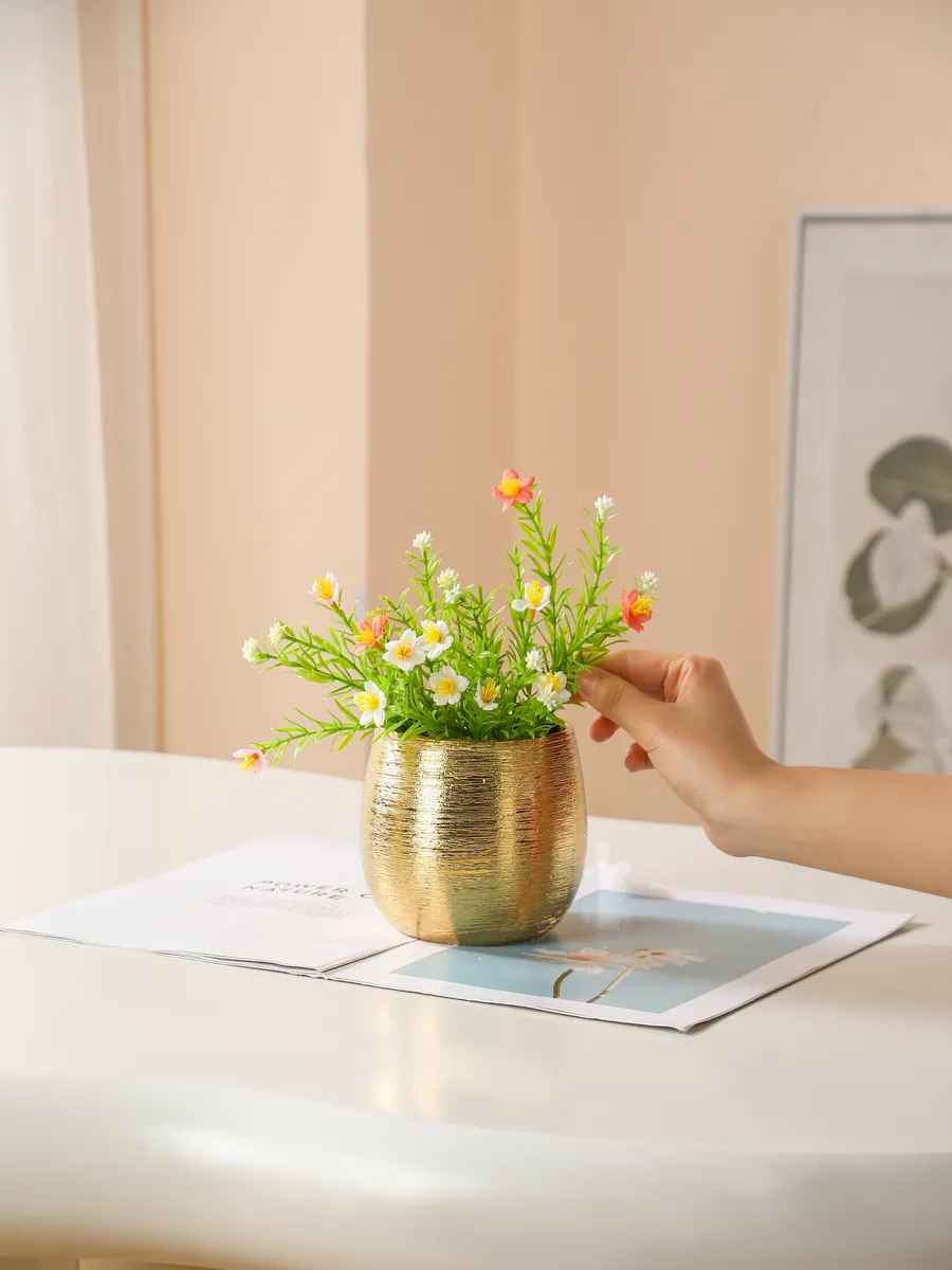 Кашпо керамическое для цветов золотое декоративное 12см — изображение 4