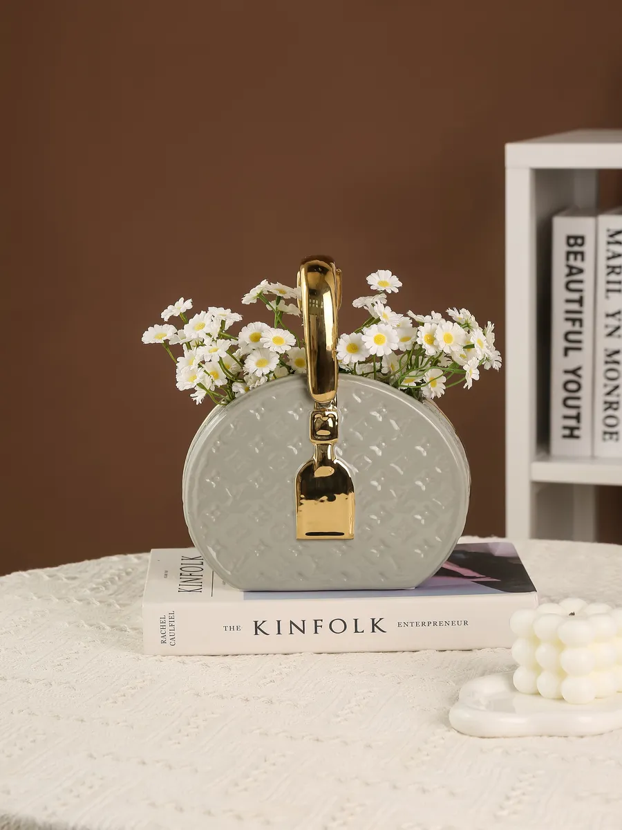 Ваза керамическая декоративная для цветов серая 25,5 см — изображение 4